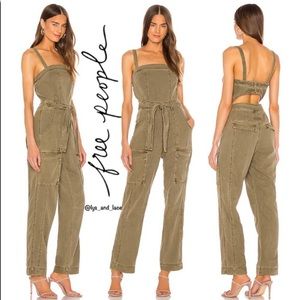 NEW Free People Revolve Go West Utility Jumpsuit Army Green - Size Medium